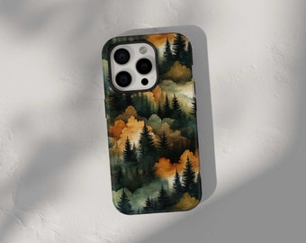 Forest Phone Case for iPhone 14 Pro Max 15 Plus 13 Mini 12 11 XR X XS 8 7 SE2 Green Trees in the Fog iPhone Case for Boyfriend Gift for Men