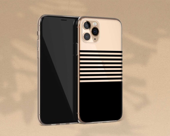 Minimalist Black Stripes Clear Case for iPhone 15 Plus 14 Pro Max 13 12 11 Samsung Galaxy S24 Plus S23 Ultra S22 S21 Google Pixel Modern