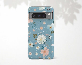 Floral Google Pixel 7 Pro Case Blue Vintage Flower Phone Case for Pixel 8 Pro Case 7 6 5 5A 4 4A 5G 4XL 3 3 XL 2 Cute Gift for Girl Friend