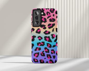 Rainbow Leopard Print Samsung Galaxy Phone Case for S25 S24 FE S23 Plus Ultra S22 S21 S20 Pink Cheetah Print 90s Nostalgia Y2K Gift