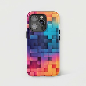 MagSafe Colorful Illusion Blocks Phone Case for iPhone 16 Pro 14 Pro Max 15 Plus 13 Mini 16e Rainbow Pattern Tough Case with Built in Magnet