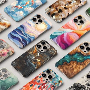a bunch of cell phones with different designs on them