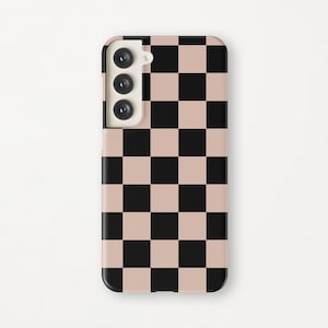 Black and Beige Check Phone Case for Samsung Galaxy S25 Ultra S24 Plus S23 FE S22 S21 Note Cute Retro Checkerboard Pattern Preppy Summer