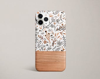 Cute Floral Aesthetic Phone Case for Samsung Galaxy S25 S24 FE S23 Plus Ultra S22 S21 S20 Flower and Faux Wood