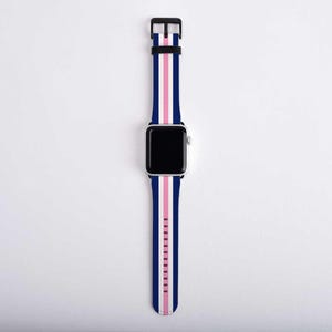 Navy Blue White Pink Striped Apple Watch Band Series 5 4 3 2 1 iWatch Band Stripes Apple Watch Band Women's 38mm Watch Band 44mm 40mm 42mm image 5