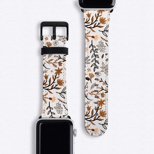 Floral Apple Watch Strap Flower Apple Watch 3 Band 38mm 40mm 42mm 44mm Faux Leather Apple iWatch Band Series 6 5 4 3 2 1 Custom Printed Band