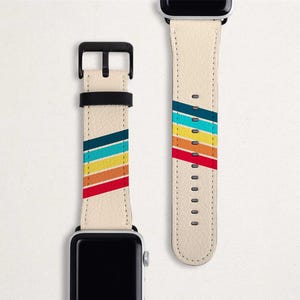 Retro Striped Watch Band for Apple iWatch 38mm 40mm 42mm 44mm Women Personalized Custom Faux Leather Strap Series 1 2 3 4 5 Vegan Friendly