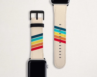 Correa de reloj de rayas retro para Apple iWatch de 38 mm, 40 mm, 42 mm y 44 mm para mujer, personalizada, de piel sintética, serie 1, 2, 3, 4 y 5, apta para veganos.