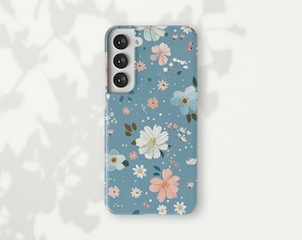 Blue Flower Pattern Phone Case for Samsung Galaxy S24 Plus S23 Ultra S22 S21 S20 FE S10 Note 20 10 9 A51 5G A71 Vintage Pink Floral Design