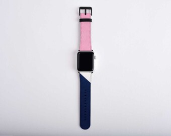 Pink Navy Blue Apple Watch Band Series 4 Strap 38mm 40mm 42mm 44mm Faux Leather Women's Apple iWatch Band Series 5 4 3 2 1 Geometric White