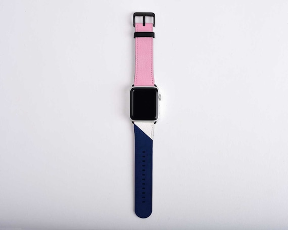 Pink Navy Blue Apple Watch Band Series 4 Strap 38mm 40mm