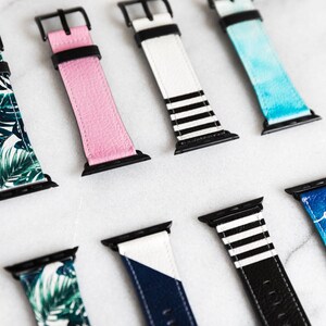Navy Blue White Pink Striped Apple Watch Band Series 5 4 3 2 1 iWatch Band Stripes Apple Watch Band Women's 38mm Watch Band 44mm 40mm 42mm image 8