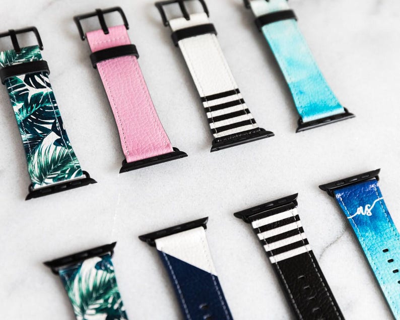 Navy Blue White Pink Striped Apple Watch Band Series 5 4 3 2 1 iWatch Band Stripes Apple Watch Band Women's 38mm Watch Band 44mm 40mm 42mm image 8