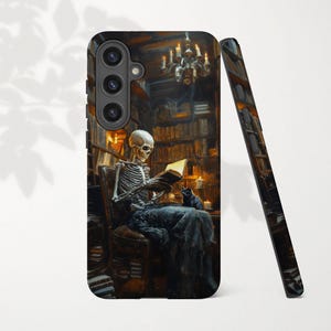 Dark Gothic Skeleton Book Phone Case for Samsung Galaxy S25 Ultra S24 Plus S23 FE Goth Academia Bookish Gift Reading Until Death Halloween