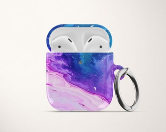 Pink Purple Paint Splatter AirPod Case for AirPods Pro Hard Cover with Keychain Blue Marble Apple Air Pod 1 2 and Carabiner Cute Gift
