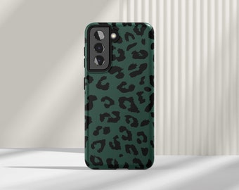 Dark Green and Black Leopard Print Phone Case for Samsung Galaxy S22 S23 Plus S24 Ultra S21 S20 FE S10 Note 20 A51 5G A71 Cheetah Pattern