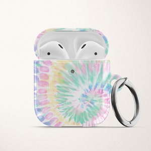 Pastel Rainbow Tie Dye AirPod Case for AirPods Pro Hard Cover with Keychain Apple Air Pod 1 2 and Carabiner Cute Gift for Mom or Girlfriend image 2