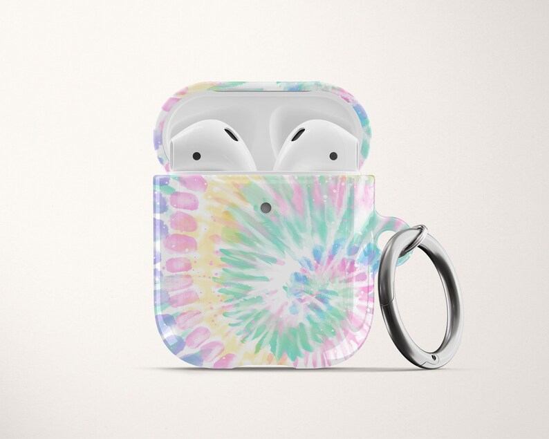Pastel Rainbow Tie Dye AirPod Case for AirPods Pro Hard Cover with Keychain Apple Air Pod 1 2 and Carabiner Cute Gift for Mom or Girlfriend image 2