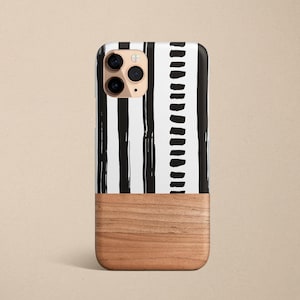 Black and White Stripes with Wood Google Pixel 4A 5G Case Faux Wood Pixel 5 Case Pixel 4 XL Tan Pixel 3A XL Tough Case Pixel 2 Phone Case