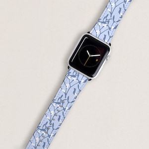 Correa para Apple Watch con diseño floral en azul claro y lavanda de 38 mm, correa para reloj con flores de 40 mm, 42 mm y 44 mm, correa de piel sintética para Apple iWatch de mujer