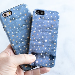 Blue Gold Phone Case, Stars Phone Case, iPhone 6S Case, Blue iPhone 7 Case Plus iPhone SE Case, Galaxy S7 Case S10 Note 9 iPhone X, iPhone 8 image 2