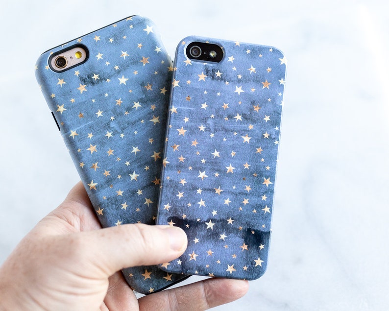 Blue Gold Phone Case, Stars Phone Case, iPhone 6S Case, Blue iPhone 7 Case Plus iPhone SE Case, Galaxy S7 Case S10 Note 9 iPhone X, iPhone 8 image 2