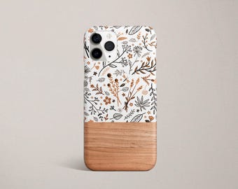 Google Pixel 10 Pro Floral Phone Case for Google Pixel 10 9 8 Pro 7 6 XL Flower Pattern Case with Faux Wood Look