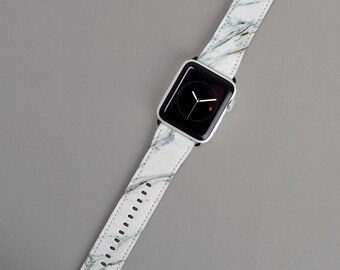 Marble Apple Watch Band Marble Watch Strap Faux Leather 38 mm 42 mm Custom Watch Band Apple Watch Strap White 40mm 44mm Series 5 4 3 2 1