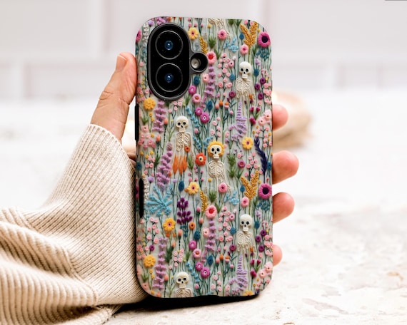 Skeletons and Flowers Phone Case for Google Pixel 10 9 Pro XL 8 7 6: Wildflowers with Spooky Gothic Aesthetic Coquette Halloween Tough Case