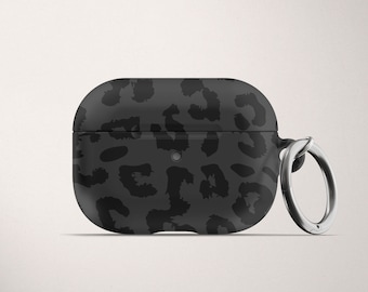 Black Cheetah Print AirPod Case for AirPods Pro Hard Cover with Keychain Apple Air Pod 1 2 and Carabiner Black Out Leopard Pattern
