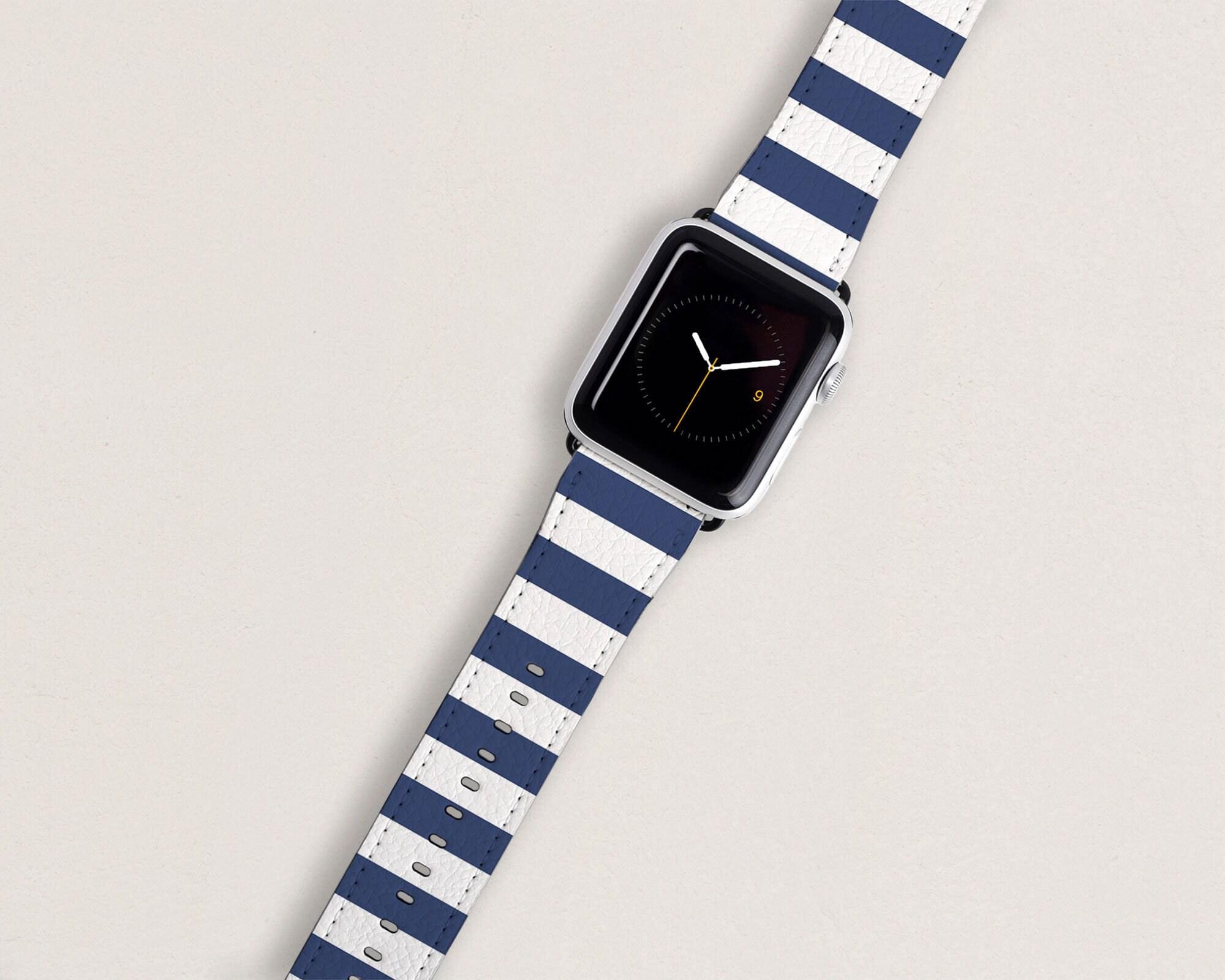 ストライプ柄 Apple Watch バンド ネイビーブルー＆ホワイトストライプ 
