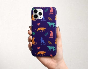 Kolorowy pokrowiec na telefon z nadrukiem w panterkę do iPhone'a 16 Pro, 16e, 15 Plus, 14 Pro Max, 13, 12, 11 SE, z nadrukiem kota w panterkę i wyjątkowym etui MagSafe