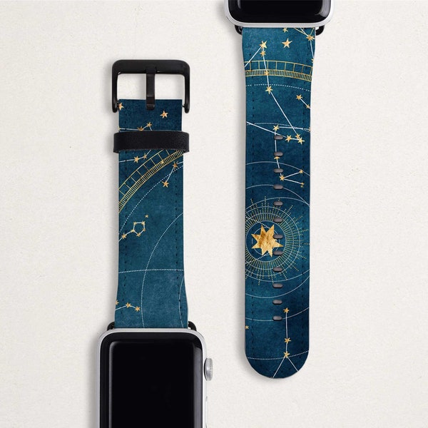 Teal Zodiac Apple Watch 4 Band 5 3 2 1 Apple Watch Strap 38mm 40mm 42mm 44mm Blue Green Vegan Leather Watch Band Women's iWatch Gift for Her