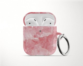 Rose Quartz AirPods Pro Case for AirPods Hard Cover with Keychain Apple Air Pod Case and Carabiner Flower Airpod Case Pink Marble Gen 1 2