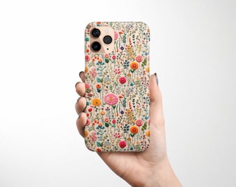 Gestickte Blumenmuster Handyhülle für iPhone 16 Pro Max 15 14 Plus 13 Mini 12 11 XR X XS 8 7 SE2 16e Niedliche Cottagecore Blumen MagSafe