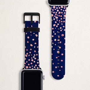 Blue and Pink Confetti Apple Watch Band Women's Apple Watch Strap 38 40 41 42 44 45 mm with Faux Leather Gift iWatch Series 7 6 5 4 3 2 1 SE