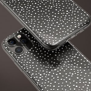 Minimal Tiny White Dots Clear Phone Case for iPhone 15 Pro 14 Plus 13 Pro Max 12 Mini 11 X XR 7 8 SE 2022 2020 Cute Spotted Modern Aesthetic