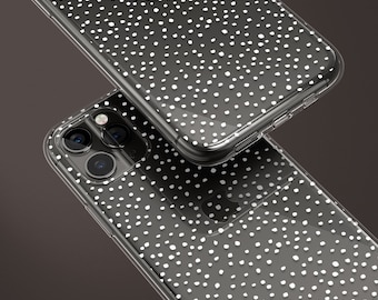 Minimal Tiny White Dots Clear Phone Case for iPhone 15 Pro 14 Plus 13 Pro Max 12 Mini 11 X XR 7 8 SE 2022 2020 Cute Spotted Modern Aesthetic