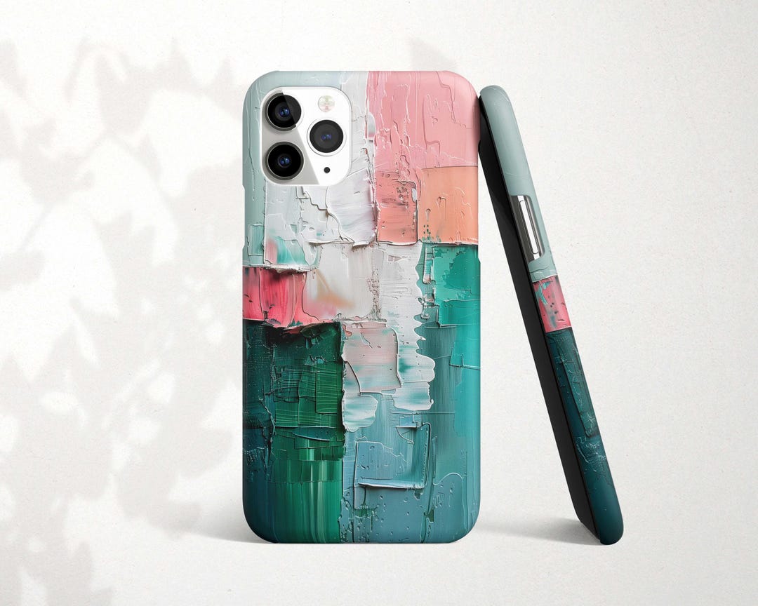 Abstract Green and Pink Paint Design Phone Case for iPhone 16e 14