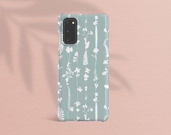 Samsung Galaxy S20 Hülle mit weißen Blumen auf Pastellgrün Galaxy S10 Plus Handyhülle S21 Ultra Floral Tough Case Minimal Simple S10 S9 S8