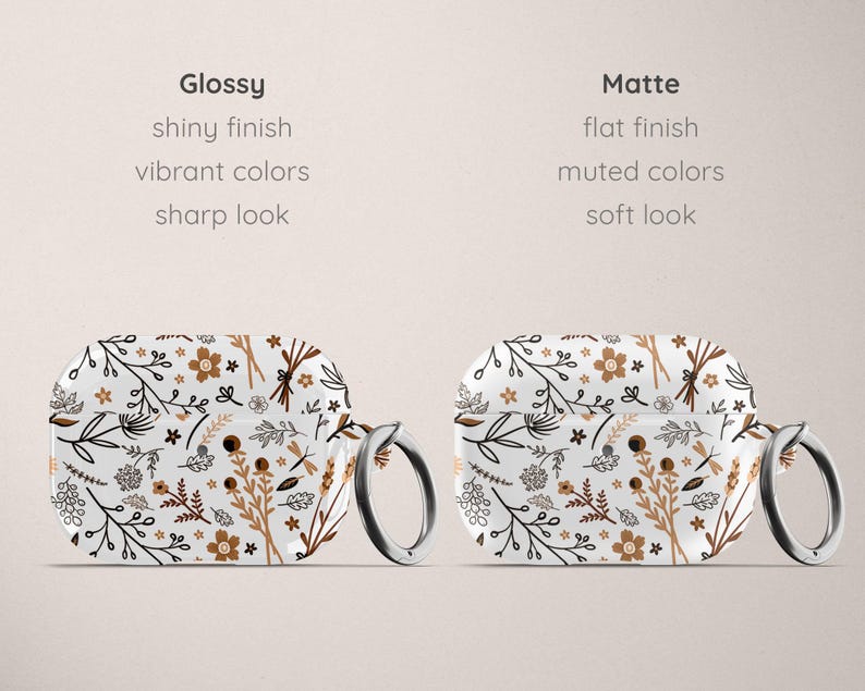 Estuche floral para AirPod de Apple Estuche rígido de plástico para AirPods Pro Estuche para AirPods con llavero en color marrón tostado y blanco Estuche para AirPods con flores en color neutro Estampado floral Lindo imagen 5