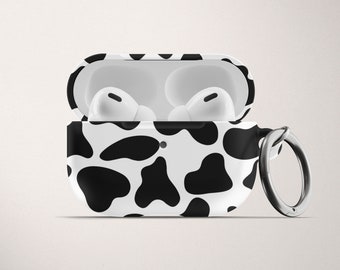 Cow Print Apple AirPod Case AirPods Pro Hard Plastic Case Black and White Air Pod Case with Keychain Animal Print Cow Pattern Cute
