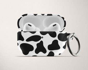 Cow Print Apple AirPod Case Airpods Pro Hard Plastic Case Black