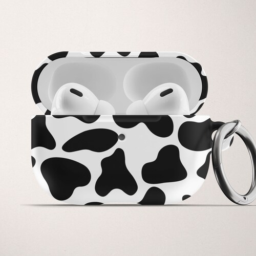 Cow Print Apple AirPod Case Airpods Pro Hard Plastic Case Black