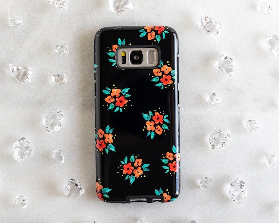 Watercolor Orange Red Flowers Google Pixel Case, Dark Blue Flower Pixel Case, Pixel XL 2 Case, Floral Pixel 2 Case, Flower Phone Case