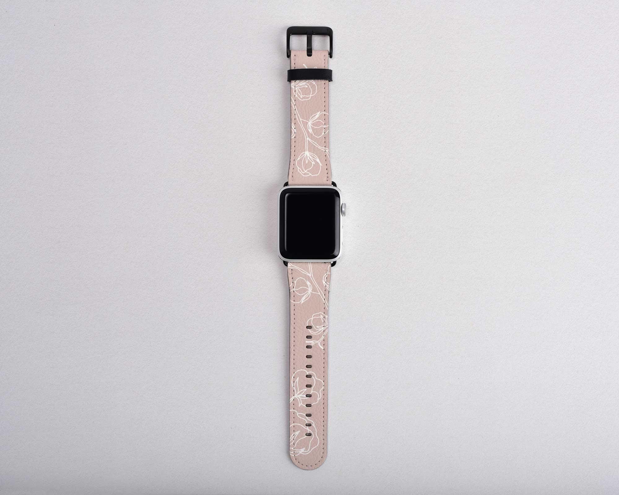Pink Beige Floral Apple Watch Band Women display picture 3