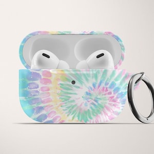 Pastel Rainbow Tie Dye AirPod Case for AirPods Pro Hard Cover with Keychain Apple Air Pod 1 2 and Carabiner Cute Gift for Mom or Girlfriend