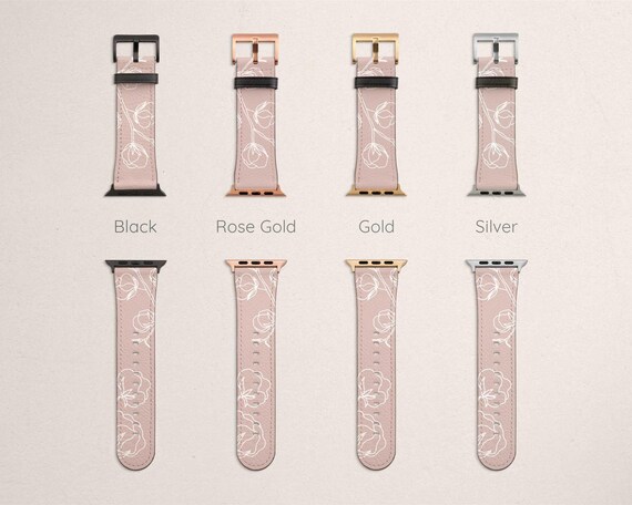 Pink Beige Floral Apple Watch Band Women display picture 2