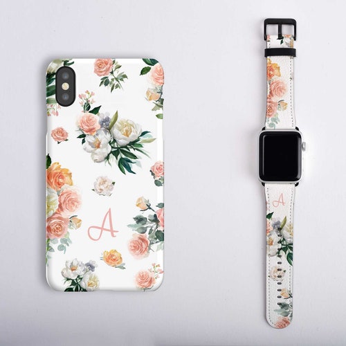 Floral and Wood Iphone Case and Apple Watch Band Set for Etsy