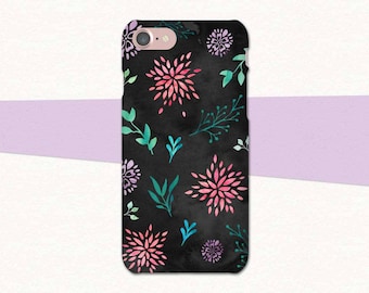 Black Flower Phone Case, Floral iPhone 6 Case, Pink Flower iPhone Case, iPhone 7 Plus Floral Case, iPhone 8 Case Flowers, iPhone SE Case